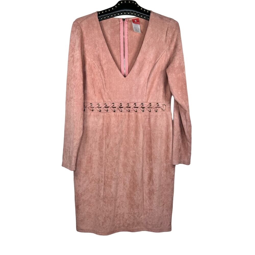 Lilian Pink Suede Deep V-Neck Dress 1X - Picture 2 of 13